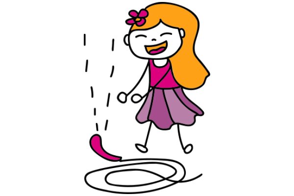 A Playful Cartoon of a Girl and Her Pink Frisbee