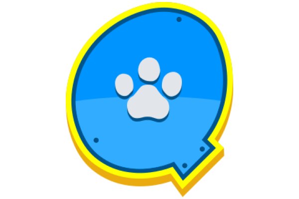 Digital Illustration of a Blue Paw Print with a Yellow Border