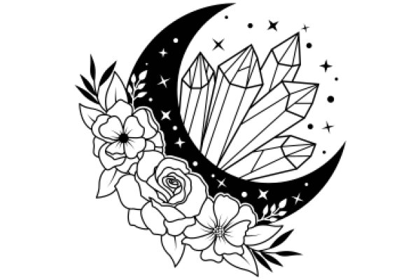 Moonlit Garden: A Tattoo Design with Crystals and Flowers