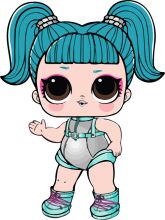 Adorable Cartoon Character with Blue Hair and Pink Shoes