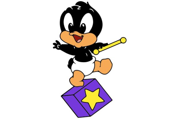 Adorable Cartoon Character: A Playful Penguin with a Star-Topped Gift Box!