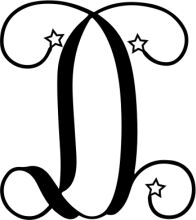 Stylized Black Letter 'D' with Star Decorations