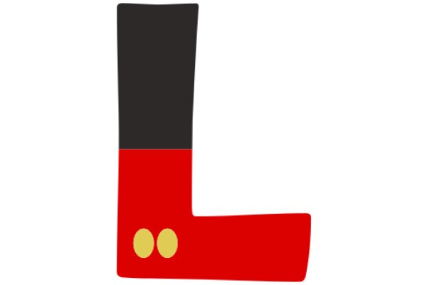 Vivid Red and Black Letter L with Two Yellow Dots