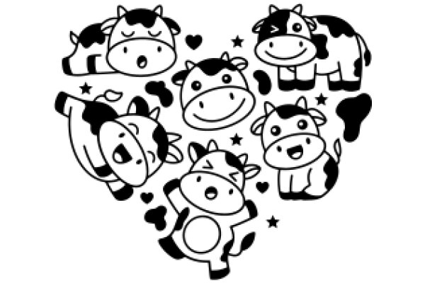 A Whimsical Heart with Cow Characters