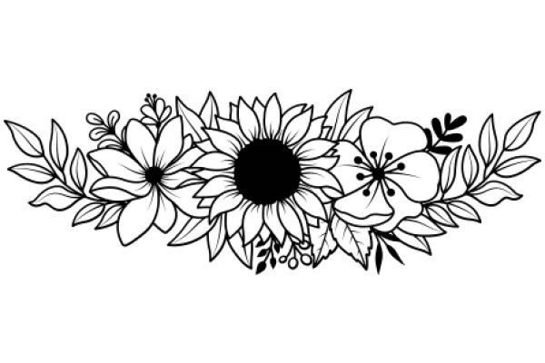 Stylized Floral Design with Sunflower and Leaves