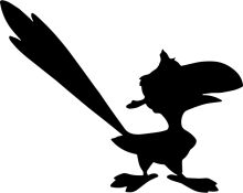 Silhouette of a Cartoon Bird with a Long Feather