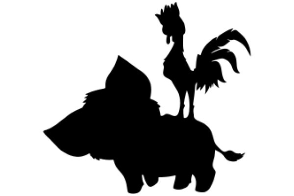 Silhouette of a Rooster and a Dog in Flight