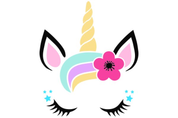 Whimsical Unicorn with Fluttering Eyelashes and a Pink Flower