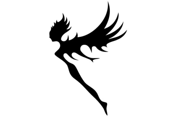 Stylized Black Silhouette of a Winged Figure