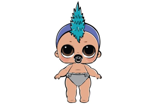 Cute Cartoon Character with Blue Spiky Hair and a Pink Diaper