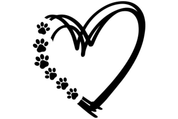 Silhouette of a Heart with Paw Prints