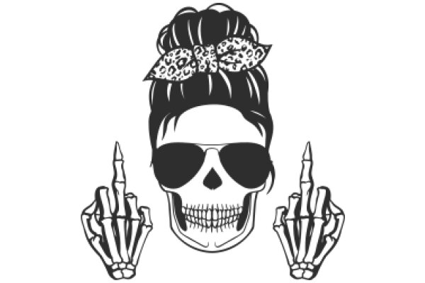 Stylish Skull with a Leopard Print Bow and Sunglasses, Giving the Middle Finger