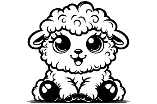 Adorable Cartoon of a Sheep with Big Eyes and a Smile