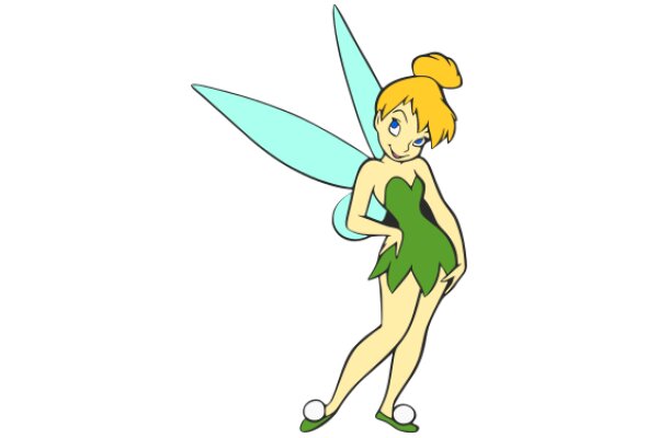 A Whimsical Encounter: A Cartoon Tinkerbell with Blonde Hair and a Green Dress