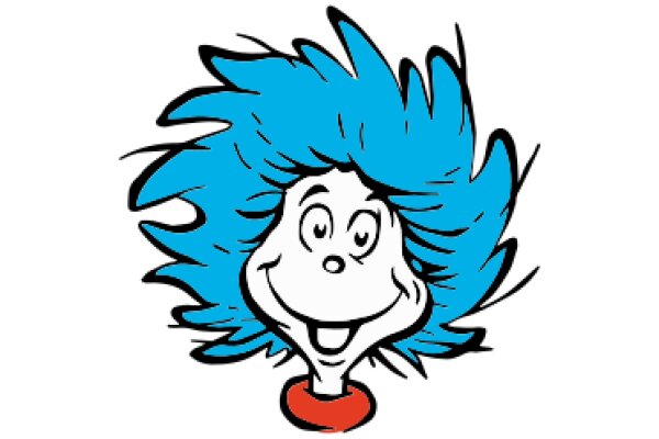 Whimsical Cartoon Character with Blue Hair and Red Collar