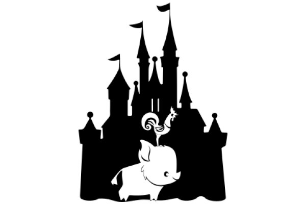 A Silhouette of a Castle and a Pig, with a Rooster on Top