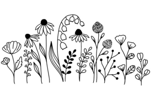 Floral Illustration: A Collection of Flower Stems and Blossoms