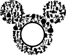 A Silhouette of Mickey Mouse's Head Filled with Various Cartoon Characters