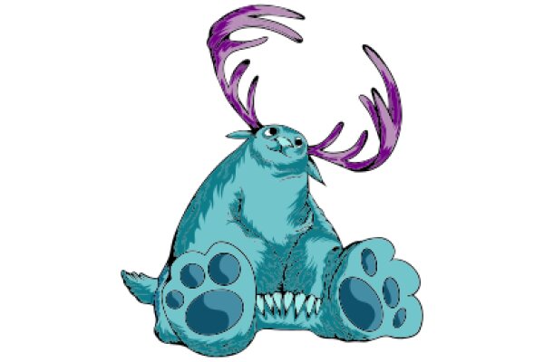 Whimsical Adventures: A Blue Monster with Purple Antlers and Paws