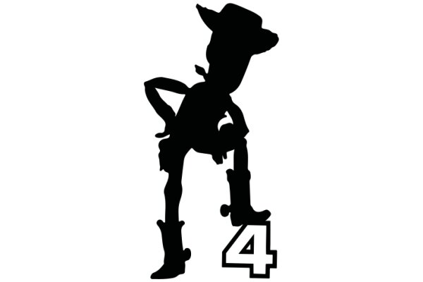 Silhouette of a Cowboy with a Number 4