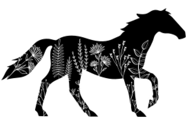 Silhouette of a Horse with Floral Designs