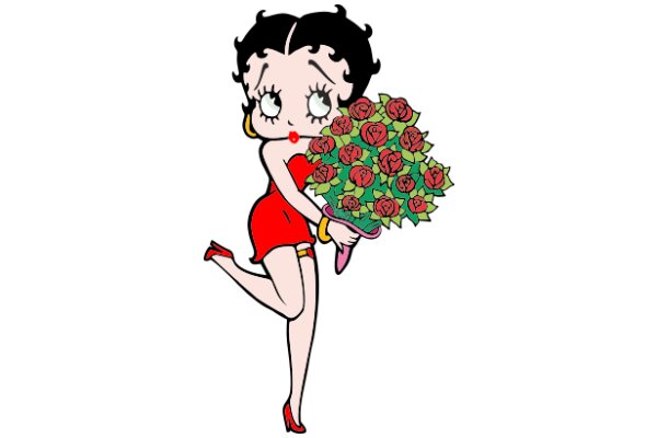 A Stylish Cartoon Character with a Bouquet of Roses