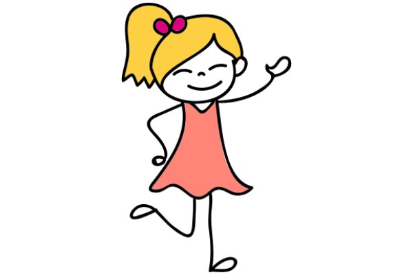 A Cartoon Character with Blonde Hair and Pink Dress, Waving and Smiling