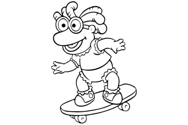 A Playful Cartoon of a Character on a Skateboard