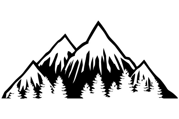 Silhouette of a Mountain Range with Trees