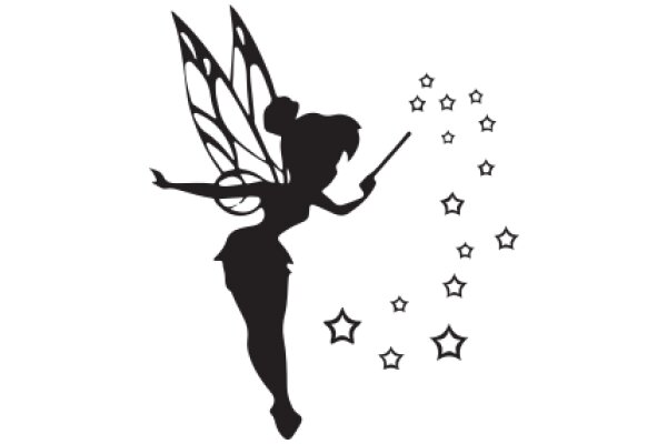 Silhouette of a Fairy with a Wand, Surrounded by Starburst Patterns