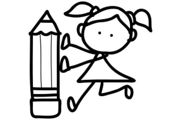 A Whimsical Scene: A Girl and a Pencil