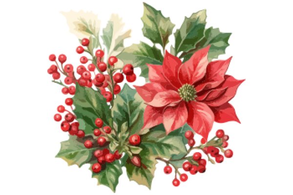 Vibrant Holiday Bouquet: A Festive Display of Red Berries and Green Leaves