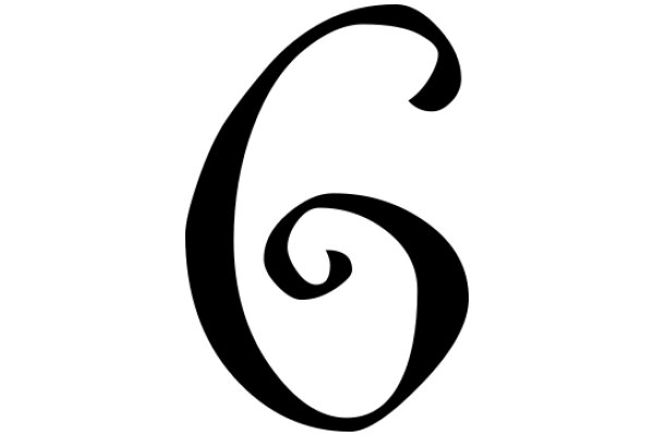 Stylized Black Letter '6' with a Swirl Design