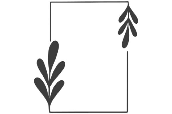 Simplistic Line Art of a Rectangle with Two Leaf-like Designs