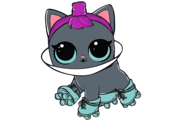 Adorable Purple-Haired Cat with Roller Skates