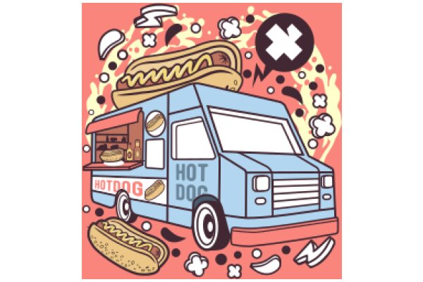 A Whimsical Illustration of a Hot Dog Truck and Its Delicious Offerings