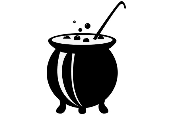 A Whimsical Illustration of a Cauldron with a Spoon and Bubbles