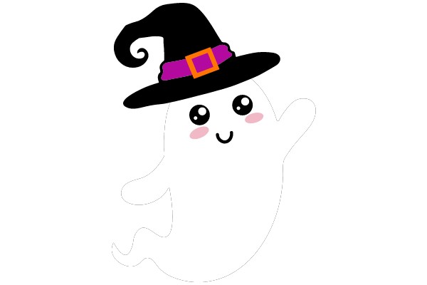 A Whimsical Halloween Scene: A Ghostly Figure in a Witch's Hat