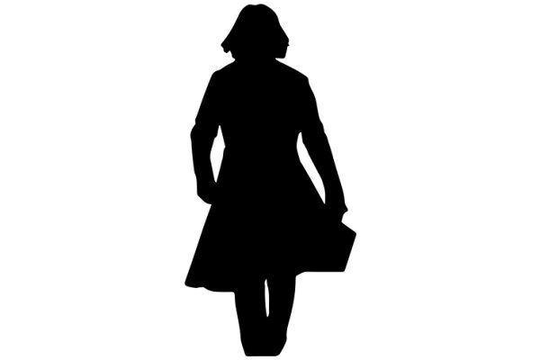 Silhouette of a Woman in a Dress, Holding a Bag