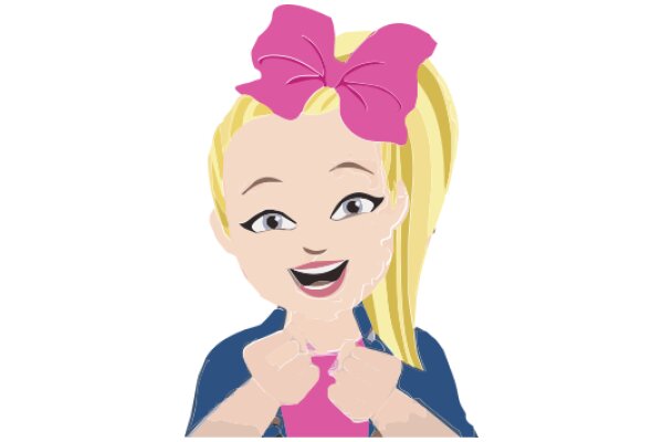 A Joyful Smile: A Digital Illustration of a Girl with a Pink Bow