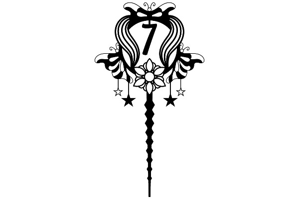 Stylized Number Seven with Floral Design and Stars