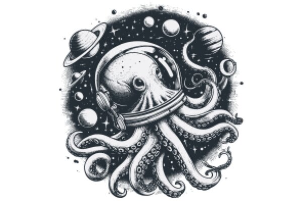 Intergalactic Adventure: A Space-Themed Illustration Featuring an Octopus in a Spacesuit