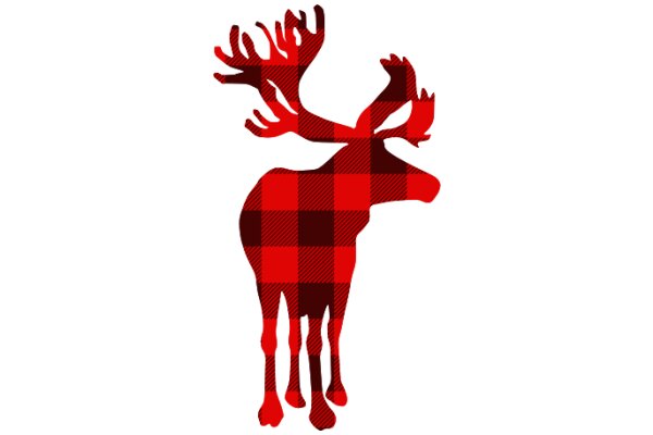 Stylized Red Moose with Antlers on a Plaid Background