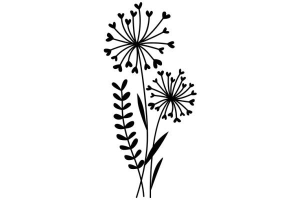 Silhouette of a Flower and a Plant on a White Background