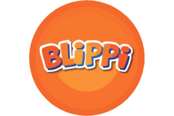 Vibrant Orange Logo with the Word 'Blippi' in Blue and Red Lettering