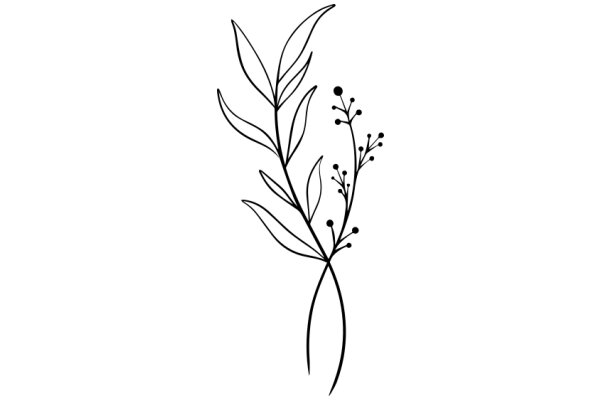 Stylized Botanical Illustration: A Line Drawing of a Plant with Leaves and Flowers