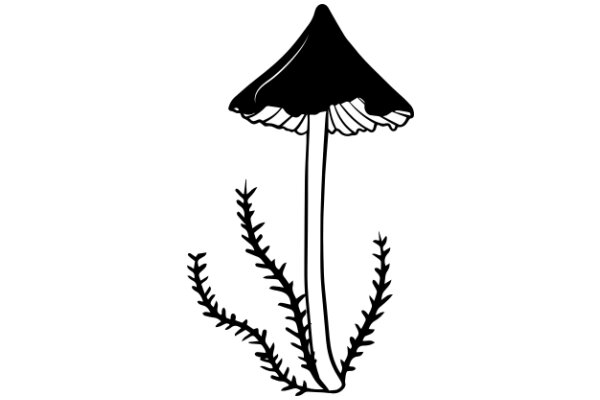 A Simple Line Drawing of a Mushroom and Fern