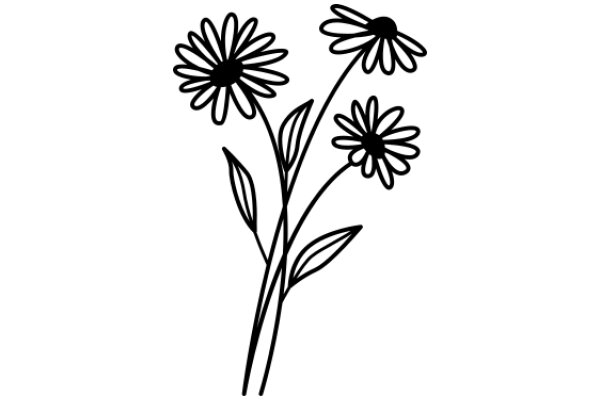 Line Drawing of Daisies in a Vase