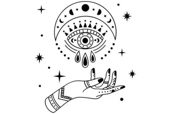 Astrological Art: Hand with Moon and Eye Design