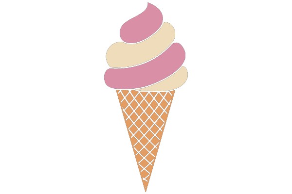 Delightful Dessert: A Pink and Beige Ice Cream Cone with a Vanilla Swirl